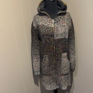 Funsport confetti back and gray blocker sweater knit zipper front hoodie coat. M
